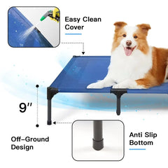 X-Large Blue Waterproof Portable Dog Bed, Elevated Outdoor & Indoor Use, Easy to Clean