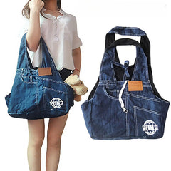 Denim Pet Carrier Bag Foldable Dog Cat Tote with Head Out Design Breathable Handheld Shoulder Sling for Small Pets Wholesale