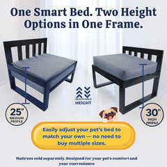 Wooden Dog Bed Frame with Adjustable Legs for Pet Sleeper and Raised Bunk Design Ideal Extension for Human Bed Includes Free Ma