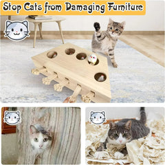 Interactive Solid Wood Cat Enrichment Puzzle Toy for Indoor Cats Fun Whack A Mole Cat Scratching Board Ultimate Self