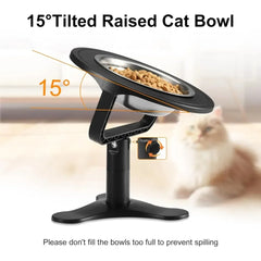 Raised Cat Bowls,Elevated for Indoor Cats with Height-Adjustable Stand Non-Slip Stainless Steel Bowl 15° Tilted Kitten Food Bowl