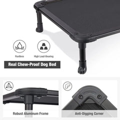 Durable Aluminum Cooling Dog Cot - Elevated Pet Bed with Textilene Mesh, Non-Slip Feet, Suitable for Indoor/Outdoor, Black, Larg
