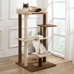Modern Cat Tree Tower with Extra Large Platform Perch Bed for Maine Coon and Big Couch Sofa for Multiple Cats
