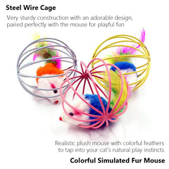 Cage Mouse Cat Toy Interactive Teaser Toy, Stimulate Furry Mouse Encourages Cats Natural Hunting