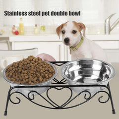 ZK20 Stainless Steel Double Dog Cat Food Water Bowls Feeder Dishes Shelf Stand