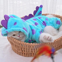 Dinosaur Plush Costume for Cats & Dogs, Winter Flannel 4-Leg Pet Jumpsuit, Cute  Cosplay Outfit for Party Festival