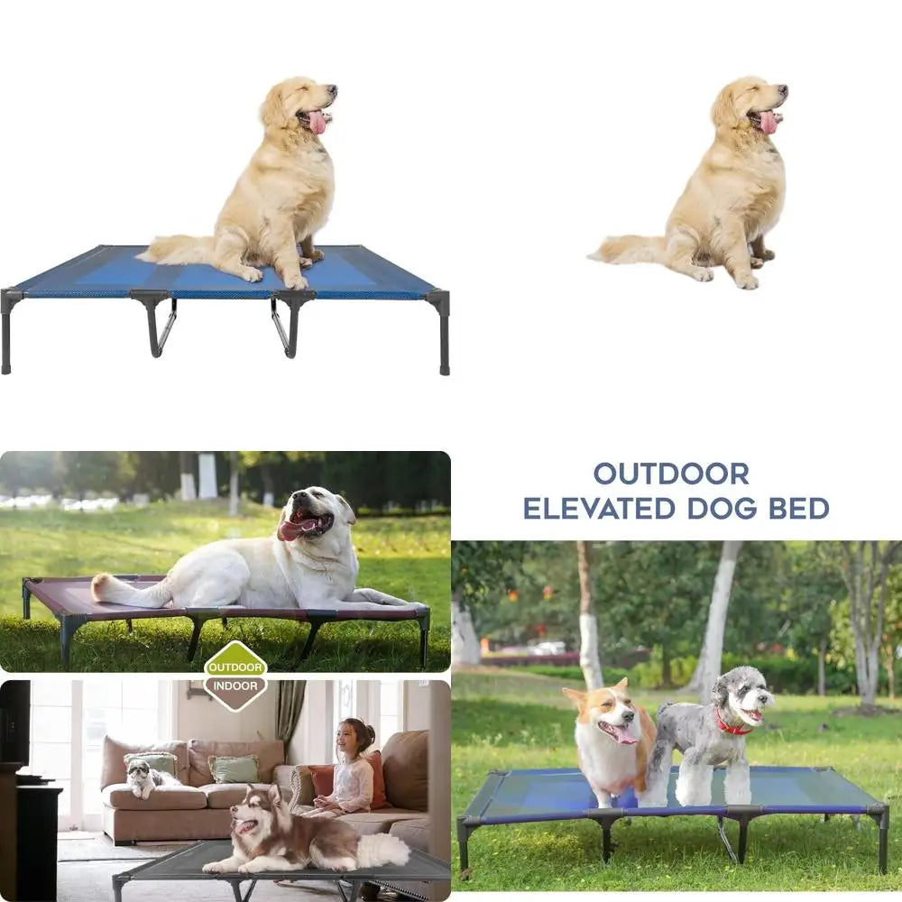X-Large Blue Waterproof Portable Dog Bed, Elevated Outdoor & Indoor Use, Easy to Clean
