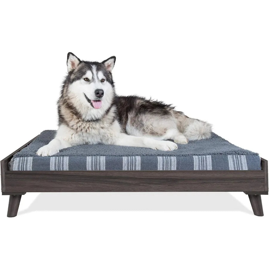 Elevated Dog Bed Frame Designed for 44 x 35 XL Dog Beds with Easy Assembly and Durable Gray Wash Finish Mid-Century Modern Styl