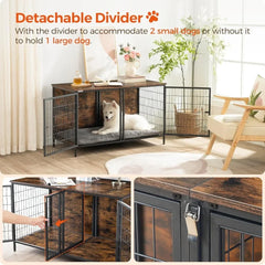 43.3" Dog Crate Furniture for 2 Dogs, Dogs Kennel with Removable Divider, Heavy Sturdy Dog Furniture Style Double Cage