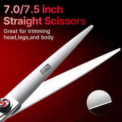 Fenice Dog Scissors JP440C 7/7.5 inch Flame Screw Pet Straight Fluffy Thinner Shark Teeth Curved Chunker Grooming Scissors
