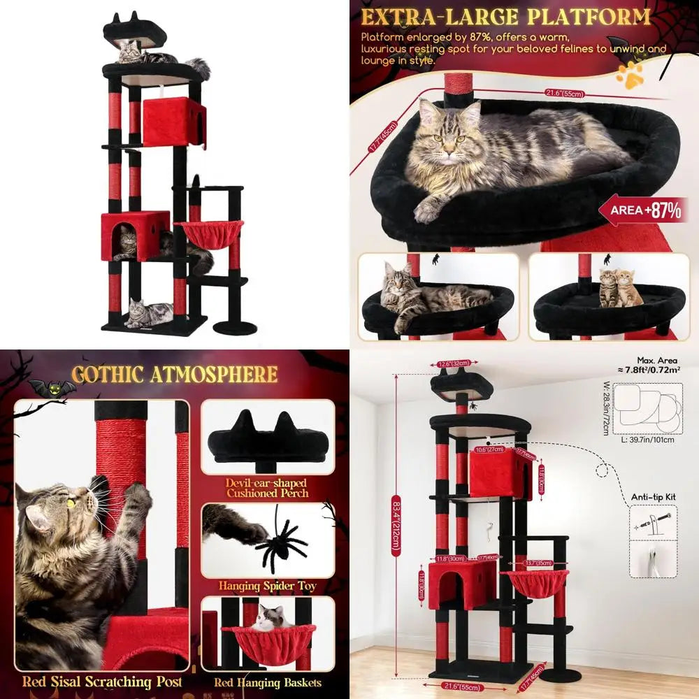 Extra Large 83 Blood-Goth Cat Tree for XXL Adult Cats, 9 Scratching Posts, Heavy Duty for 20+ lbs Cats