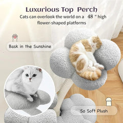 Very FKWin 48" Tall Cat Tree,Flower Shape Design,Scratching Post Condo,Multi-Level Furniture Activity Center,Kittens Pet House P