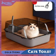 Cats Toilet Cat Litter Box Semi-enclosed High Side Splashproof Pet Bedpans with Litter Scoop Kitty Sandbox Cleaning Cat Supplies