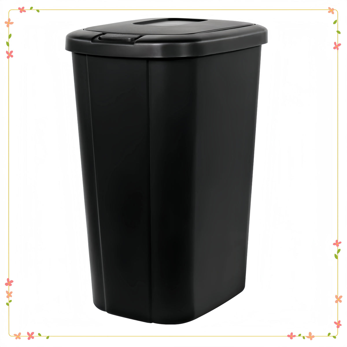 13.3 Gallon Kitchen Trash Can, Plastic Touch Top Lid Garbage Bin with Odor Control, Black Bathroom Waste Bin