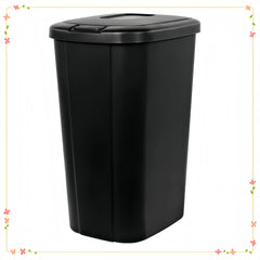 13.3 Gallon Kitchen Trash Can, Plastic Touch Top Lid Garbage Bin with Odor Control, Black Bathroom Waste Bin