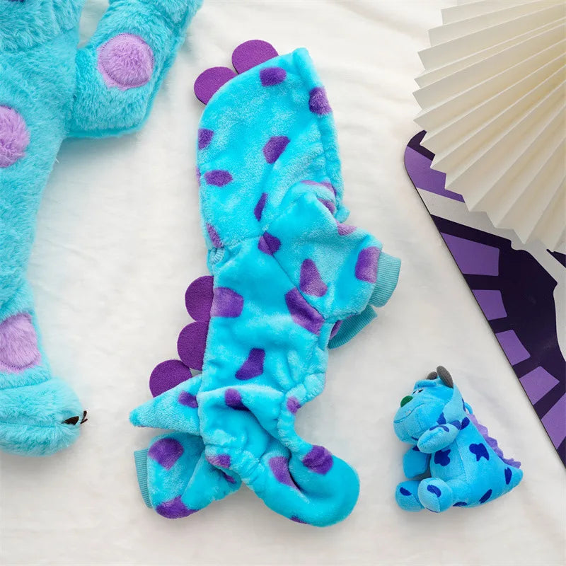 Dinosaur Plush Costume for Cats & Dogs, Winter Flannel 4-Leg Pet Jumpsuit, Cute  Cosplay Outfit for Party Festival