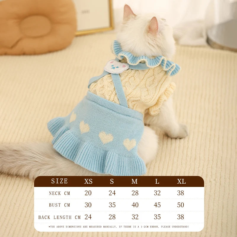 HOOPET Cat Clothes Cute Dress Winter Kitten Kitten Ragdoll Warm Winter Pet Sweet Sweater Dog Clothes Autumn and Winter Style