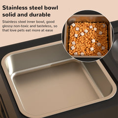 Dog Feeding Table Stainless Steel Bowl Foldable Raised Feeder Non Slip Durable Black Pet Food Stand Small Medium Dogs Use