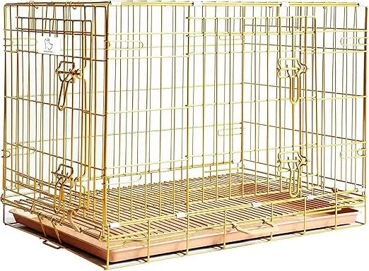 HOMEY PET Copper Gold Dog Crate 30 Inch, Portable Folding Metal Wire Dog Kennel Pet Dog Cage with Removable Floor Grid, Pull Out