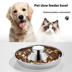 Stainless Steel Slow Feeder Bowl for Cats & Puppies - Anti-Choke Healthy Pet Dish Thickened Design Easy to Clean