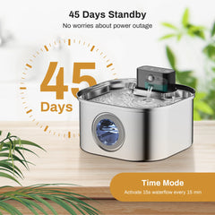 3.2L Automatic Stainless Steel Cat Water Fountain 4000mAh Wireless Pet Drinker Battery & Sensor 2 in 1 Dispenser