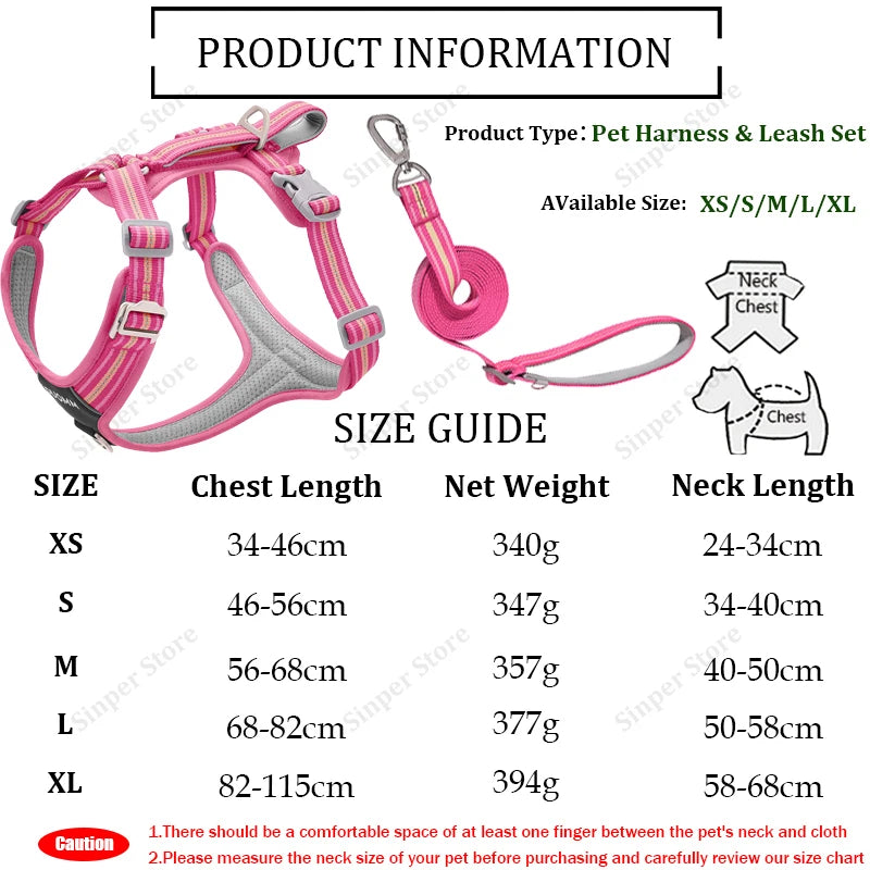 Dog Harness and Leash Set for Large Dogs Heavy Duty No Pull Service Dog Vest with Dog Seat Belt Reflective Adjustable Pet Harnes