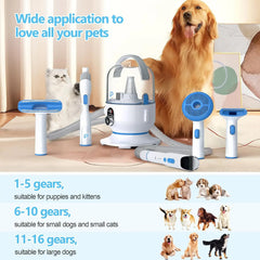 Pet Grooming Vacuum Kit 5-in-1 Pet Grooming Kit with 2.0L Dust Cup for Shedding Dogs/Cats, Low Noise Hair Remover