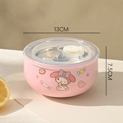 Sanrio Sus 304 Soup Bowl Hello Kitty Kawaii Anime Thicken Thermal Insulation with Lid Noodle Rice Bowl Child School Starts Gift