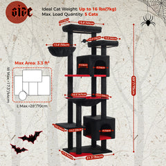 Tall Cat Tree for Indoor Cats Big Cat Tower with Super Large Hammock Cat Climbing Tree with Scratching Posts Condo House Black