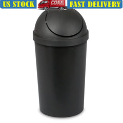 Round Plastic Swing Top Trash Can 3 Gallon Wastebasket Easy Clean Lid Ideal Bathroom Office Indoor Use