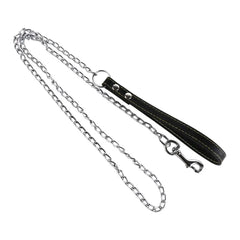 Heavy Duty Metal Chain Dog Lead With Leather Handle Long Strong Control Leash Outdoor Pet Traction Rope Anti Bite Chain Supplies