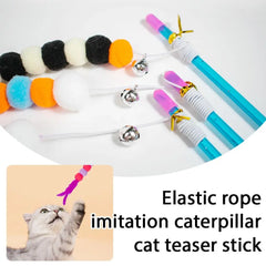 Cat Teaser Toys Stick Elastic Rope Imitation Caterpillar Scratch-resistant Cat Teaser Interactive Toys Pet Cats Toys Stick