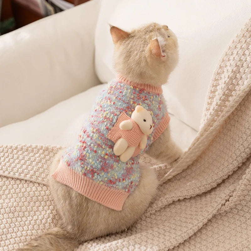 Autumn Winter Pet Dress Warm Dog & Cat Sweater With Bear Princess Outfit For Small Dogs Cat