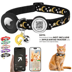 Cute Cat Collar with Airtag Case for Apple AirTag, Silicone GPS Tracker Holder, Reflective Pet Collar with Bell & QR Pet Tag