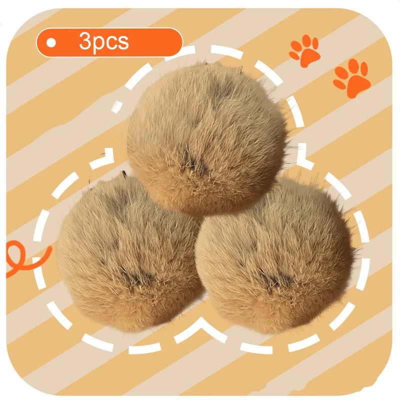 Cat toy rabbit fur ball real rabbit fur playful cat fur ball rich and pleasant pet scent sniffing cat rabbit fur ball toys