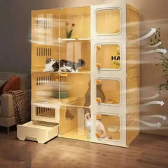 Indoor Outdoor Cat Villa Large Cat Transparent Free Cages Space Multifunctional Home Cat Cabinets with Toilet Extra Integrated