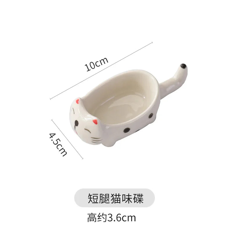 1/2 Pcs Kitchen Tableware Ceramic Dipping Bowls Seasoning Plate Cute Animal Cat Shape Tableware Soy Sauce Vinegar Snack Dish New