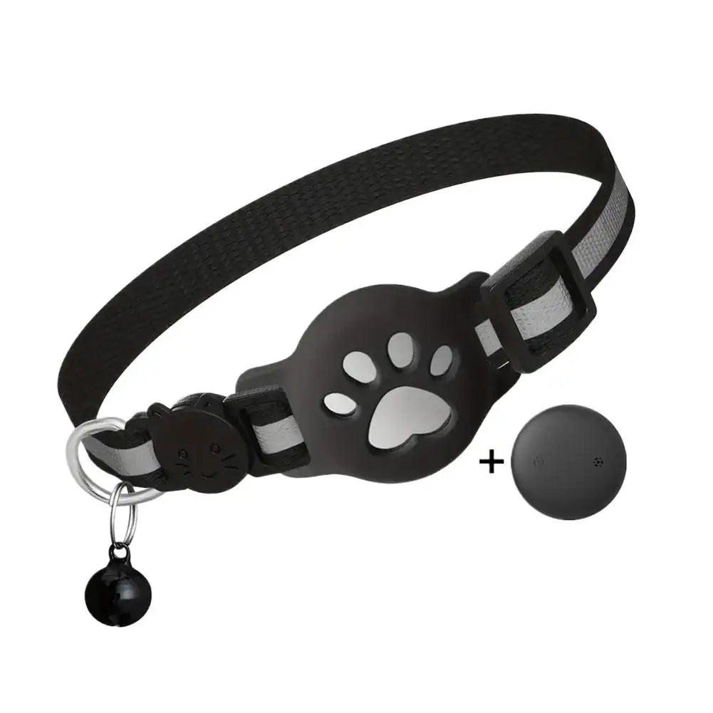 Adjustable Safety Buckle Reflective GPS Collar for Kittens Puppies Pink&Black Cat Collar Compatible with Apple Airtag with Bell
