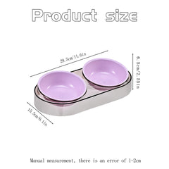 1PC Cat Bowl Double Bowl Plastic Candy Color Oblique Mouth To Protect The Cervical Vertebrae And Prevent Tipping Cat Food Bowl C