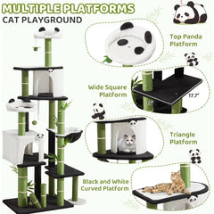 71.3 Inches Tall Cat Tree with Panda Design for Indoor Cats Spacious Multi-Level Kitty Condo Featuring Sisal Scratching Post Co