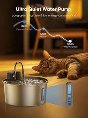 VOFORD 3.2L Automatic Stainless Steel Cat Water Fountain 4000mAh Wireless Battery & Sensor 2 in 1 Pet Water Drinker Dispenser
