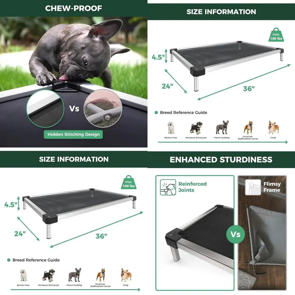 Durable Waterproof Elevated Dog Bed, Indoor/Outdoor, Cooling Cot for Small Dogs, 36x24x4.5, Black