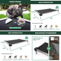 Durable Waterproof Elevated Dog Bed, Indoor/Outdoor, Cooling Cot for Small Dogs, 36x24x4.5, Black