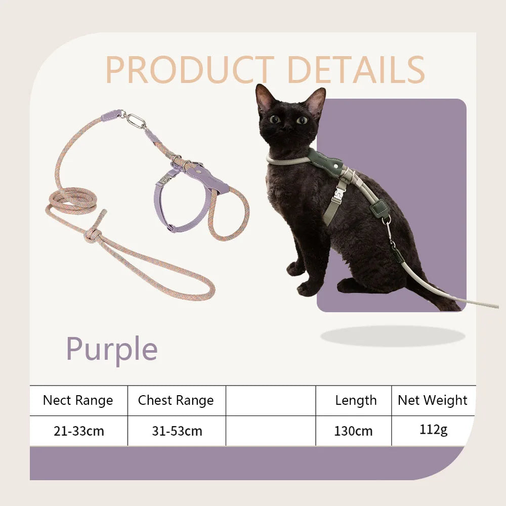 Cat Harness Leash Set Adjustable I-shaped Rraction Rope Chest Strap Pet Outdoor Supplies Breathable Harness Leash Puppy Cat Vest