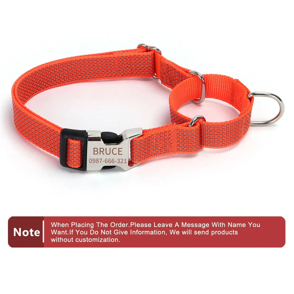 Personalized Martingale Dog Collar-Reflective dog Collars with Buckle,Custom Training Dog Collars Engraved with Name and Phone
