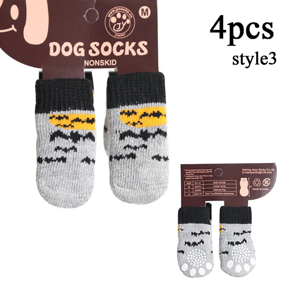 4pcs Winter Pet Dog Socks Christmas Small Cat Knit Warm Socks Dog Anti-Slip Sock Chihuahua Paw Protector Booties Pet Accessories