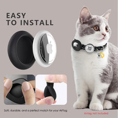 Cute Cat Collar with Airtag Case for Apple AirTag, Silicone GPS Tracker Holder, Reflective Pet Collar with Bell & QR Pet Tag