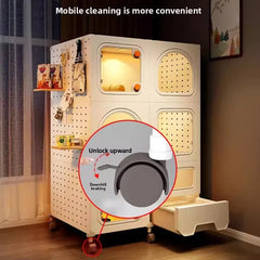 Compact Cat Cage with Toilet All-in-One Indoor Cat House for Small Spaces Space-Saving Kitty Mansion DIY Cave Plate Cats Villa