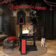 Gothic-Inspired Halloween Cat Tree Tower with Sisal Scratching Posts, House Cave, and Coffin-Shaped Platform