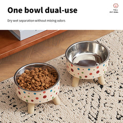 ute Cartoon Elevated Cat Bowl - Stainless Steel, Neck Protection & Anti-Choking, Large Capacity, Non-Slip Easy Clean Stylish Pet